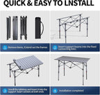 Portable Camping Table with Adjustable Height Legs, Lightweight Aluminum Roll-up beach tables for sand foldable，Folding Picnic Table Large Storage Basket for Outdoor camping (Black, Medium 37")