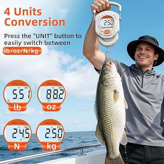 Fishing Scale 132lb/60kg Luggage Scale Digital Fish Scale with Backlit LCD Display, Fish Weight Scale Luggage Weight Scale Hanging Scale with 4 Units USB Cord, Fishing Accessories Fishing Gift