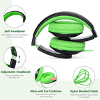 rockpapa Comfort Kids Headphones for School, Lightweight Foldable Portable Childs Boys Girls Teens Headphones Wired 3.5mm with 4.9ft Cord for Travel Airplane Tablet Phone Laptop Black/Green+White/Blue