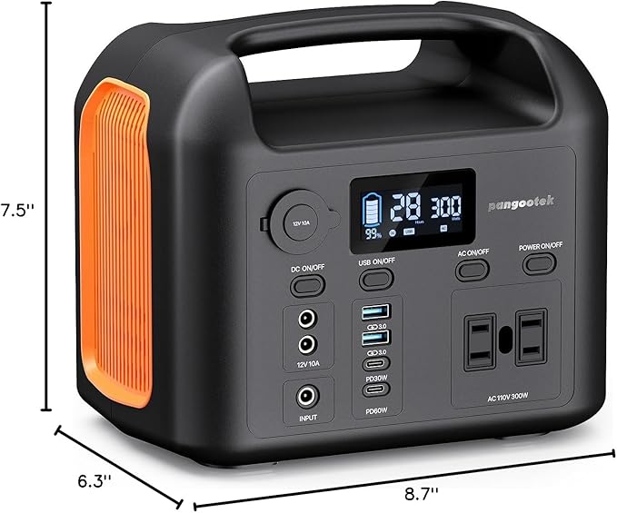 Portable Power Station, 300W (600W Peak) 299Wh LiFePO4 Solar Generator Pure Sine Wave 110V AC Car Outlets PD 60W QC3.0 Backup Power Supply Bank for CPAP Outdoor RV Camping Emergency Home Use