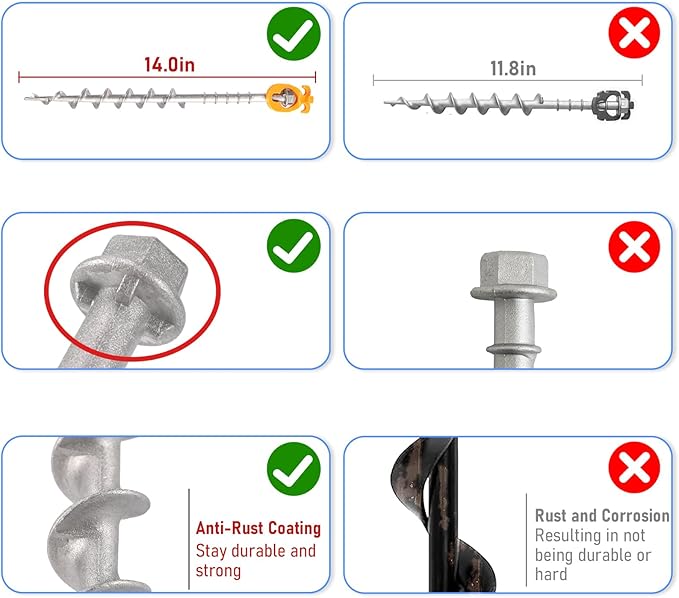 8 PCS Screw in Tent Stakes for Women Men - Ground Anchors for Sand, Canopy, Trampolines, Camping Aluminium Heavy Duty Rust Prevention Pegs Drillable Lightweight Safe - Silvery 14 inch