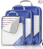 Compression Packing Cubes 3 Set, Compressible Space-Saving Packing Cubes for Travel - Compression Bags, Luggage Organizer, Travel Essentials for Women, Royal Blue