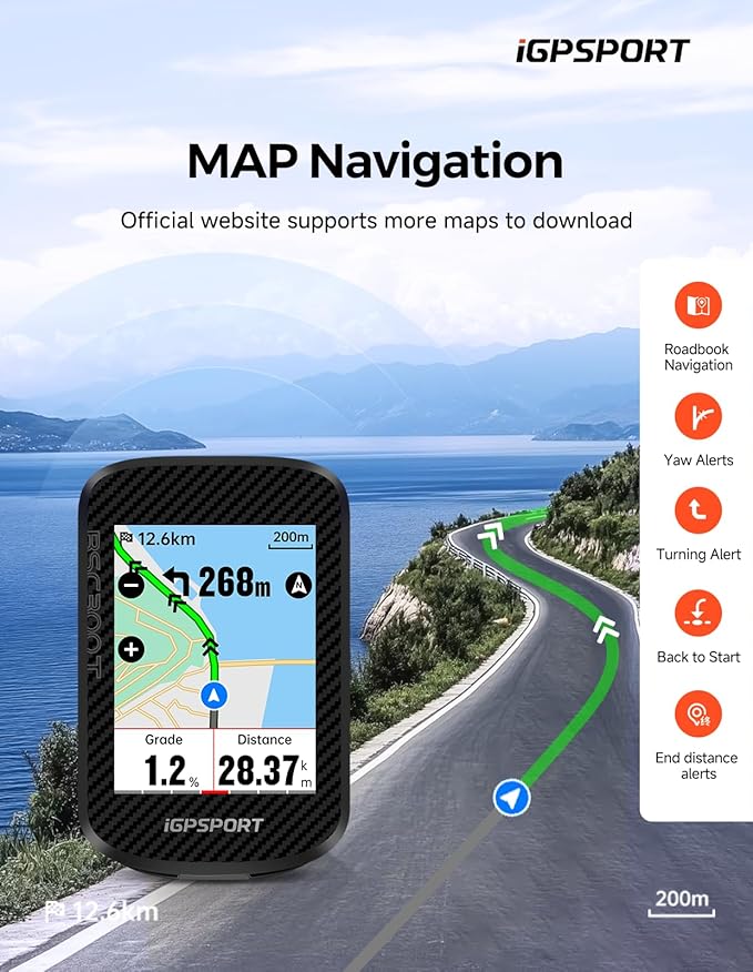 iGPSPORT BSC300T Wireless Bike Computer GPS, Touchscreen Offline MAP Navigation Off Course Warning Compatible with Insta 360, for Ebike Road Bike MTB