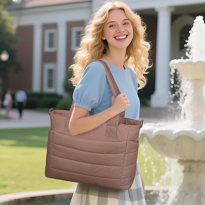 Tote Bag for Women Puffer Work Tote Handbag Large Quilted Nurse Bag with Zipper for Travel