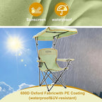 YOUNG WOOD Portable Camping Chair Beach Chair with Shade Canopy, Fold Lightweight Oversized for All, Easy to Open and Close Without Installation, Side Pocket Design for All Outdoor Activities,Green,2p