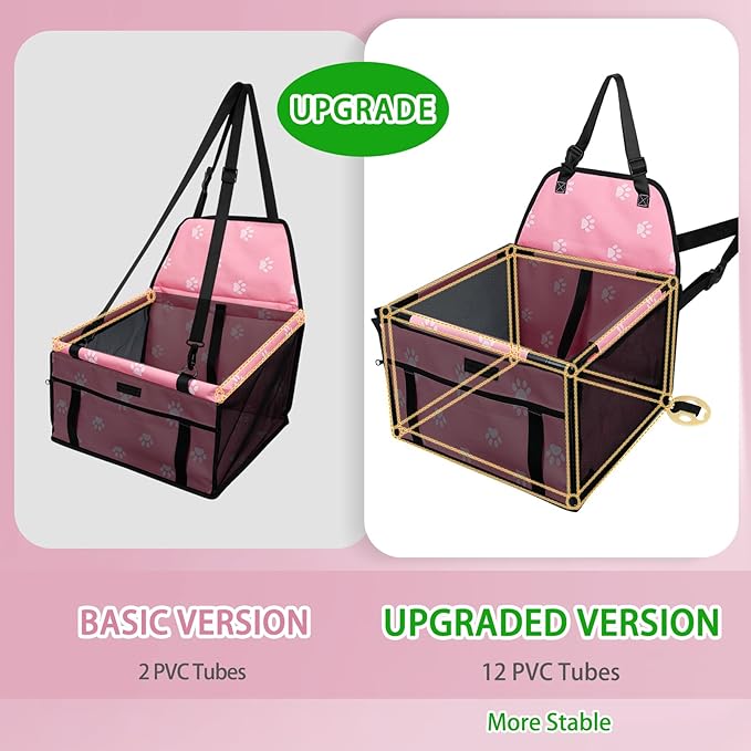 Dog Car Seat Foldable Dog Car Booster Seat Waterproof Breathable Oxford Travel Bag for Small to Medium Dogs, Puppies, and Pets-Footprint Pink-Upgrade