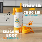 Bentoheaven Kids Water Bottle Stainless Steel for Boys & Girls, 2 Lids (Chug & Straw), Handle & Silicone Boot, Reusable Metal Leak-proof Insulated Tumbler, School & Sports 17oz (Orange)