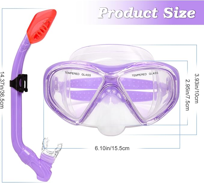 Kids Snorkel Set Dry Top Snorkeling Gear for Kids Youth Boys Girls Junior Age 5-15,Tempered Glass Swimming Diving Mask and Snorkel Set 180 Degree Panoramic View