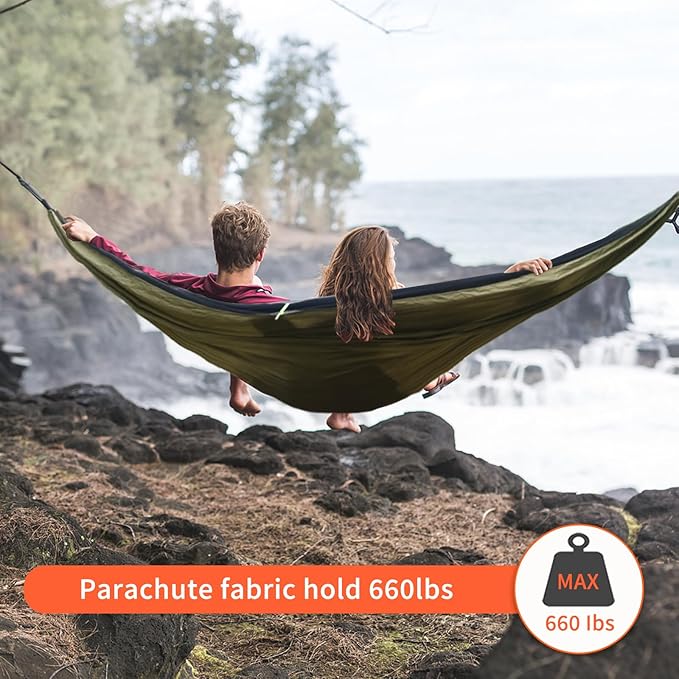 NewDoar Camping Hammock with Mosquito Net and Rain Fly Tarp,Portable Single Nylon Parachute Hammock Rainfly Set,Tree Straps Swing Hammock Bed for Outdoor Backpacking Backyard Hiking(ArmyGreen)