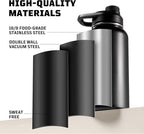 ONETIGRIS 32 oz Insulated Water Bottle with Straw - Tactical Stainless Steel Water Jug, Leakproof Wide Mouth Sport bottle with 3 Lids and Sleeve for Travel, Gym, Camping, Hiking