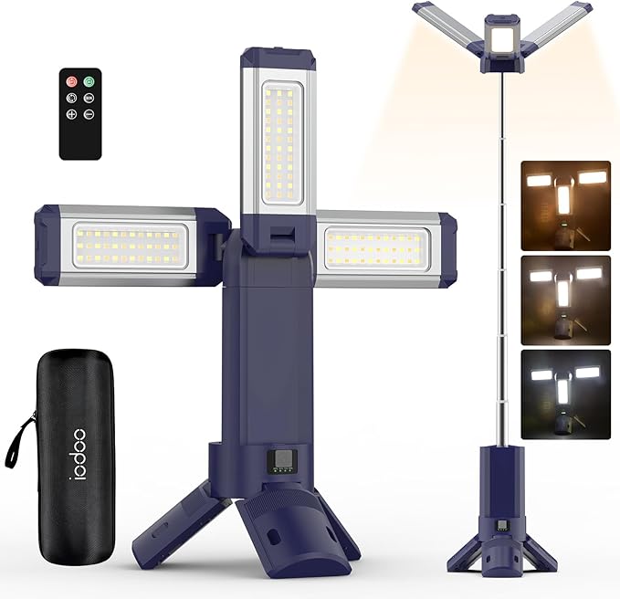 10000mAh Rechargeable 4000LM Camping Light Telescopic Camping Lantern , 270° Rotating Aluminum , Remote Control, Warm/White/Nature, Dimmable for Outdoor Camping, IP45 Waterproof,Portable Bag