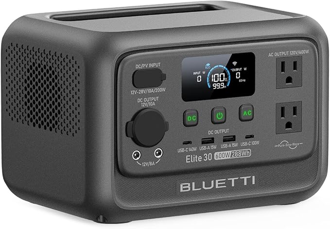 BLUETTI Elite 30 V2 Portable Power Station, 288Wh Solar Generator, 600W AC Outlets (Power Lifting 1500W), 0-100% in 70 Min, LiFePO4 Battery Backup for Camping, Road Trip, Outage (Solar Panel Optional)