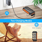 Solar Charger Power Bank, 38800mAh Portable Phone Charger with 1 Type-C & 2 USB-A Ports Built-in Dual LED Flashlight, 15W Fast Charging Waterproof Solar Panel Charger