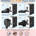 International Universal All in One Worldwide Travel Adapter Fast Charger with PD 3.0 Type C & USB-A Quick Charging Wall Charger AC Power Plug Adapter for USA EU UK AUS European Cell Phone Laptop