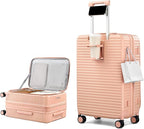 Hard Shell Suitcases 24 Inch Check in Luggage with Spinner Wheels Cup Holder, Lightweight Top Opening Expandable Luggage Hard Case Rolling Medium Checked Suitcase with Lock, Pink