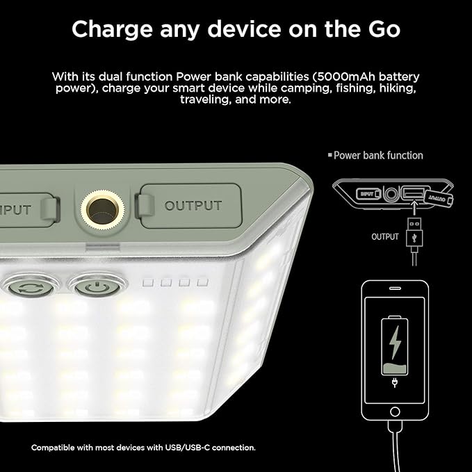 CLAYMORE 3Face Mini (Light Gray) - Lightweight and Portable LED Area Light for Outdoors, Camping, Tent, Emergency, and Industrial Use. Rechargeable Lantern with USB-C, Up to 60 Hours Battery Life.