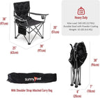 SUNNYFEEL Oversized Folding Camping Chair 500 LBS Heavy Duty Lawn Chairs with Black Portable Folding with Armrest, Cup Holder, Pocket ＆Bag for Outdoor Camping/Beach/Travel/Picnic/Fishing