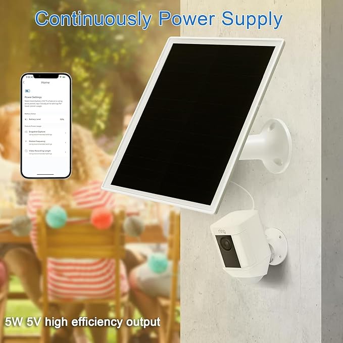 Solar Panel Charger for Ring Camera, Compatible with Ri ng Stick Up Cam, Stick Up Cam Pro, Ring Spotlight Cam Plus/Pro, 6W5V 13ft Charging Cable (White-2Pack)