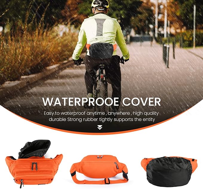 CXWMZY Fanny Packs For Women & Men Waist Pack Hip Bum Bag with Multi-Pockets Large Capacity Waterproof Casual Bum Bag for Disney Traveling Casual Cycling Running Hiking (Orange)