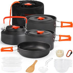 Gutsdoor Camping Cookware Set Camping Gear Campfire Utensils Non-Stick Cooking Equipment Lightweight Stackable Pot Pan Bowls with Storage Bag for Outdoor Hiking