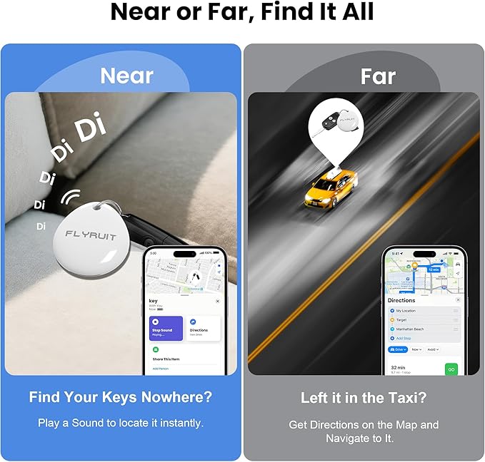 Air Tracker Tags-4 Pack for Apple Find My (iOS Only), Official MFi Certified, Smart Bluetooth Key Finder, Tracking Device for iPhone, Mini Finder Locator for Luggage, Backpack, Wallet, Bags, eBike