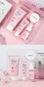 Skin Care Kit Cherry Blossom Korean Skincare Set for Teen Girls & Women Travel Sizes Hydrating Cleanser, Anti-Aging Serum, Moisturizer, Eye Cream - Radiant Gentle Skin Cleaning Mini Holiday Gift (4PC)
