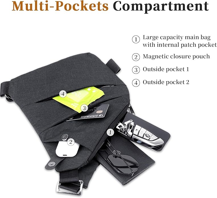 Anti Theft Crossbody Travel Bag for Women Men,Multi-pocket Crossbody Bag,Slim Sling Bag with Adjustable Strap