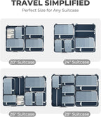 Percover Compression Packing Cubes 8-Piece Set, Packing Cubes Compression for Travel with Laundry Bag & Shoe Bag, Travel Organizer for Carry On & Checked Luggage, Navy Blue