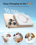 TORRAS EasyGo 10000mAh Magnetic Portable Charger Power Bank for iPhone, Fast Charging Travel Essential Wireless Battery Pack with Stand Compatible with Magsafe, 17 Pro Max,Pro,16,15,14,13,12, Whilte