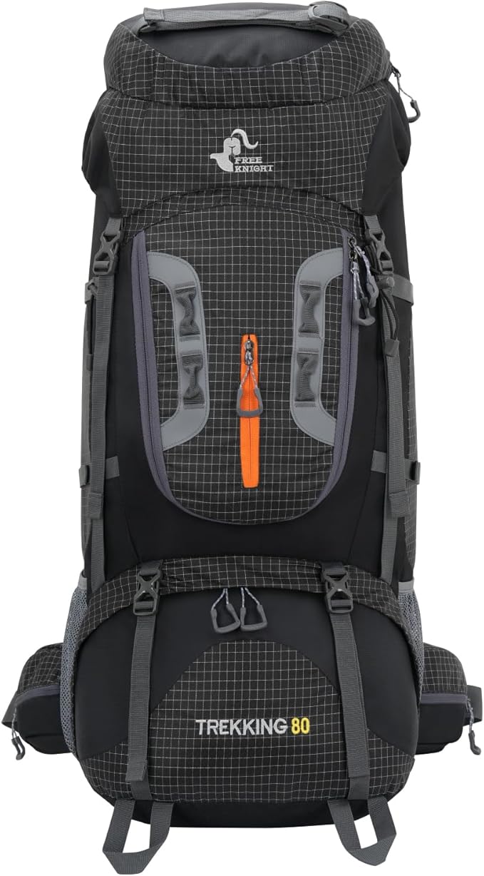 Bseash 80L Waterproof Hiking Camping Backpack with Rain Cover, Lightweight Outdoor Sport Travel Daypack for Climbing Touring (Black)