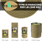 TECEUM 5/32" Paracord Rope 1000 – 1000ft / 200ft / 100ft / 50ft – Tactical Parachute Cord 4mm – 45+ Colors – Nylon String for Survival & Camping Gear – Stripe Cord for Survival – Utility Rope
