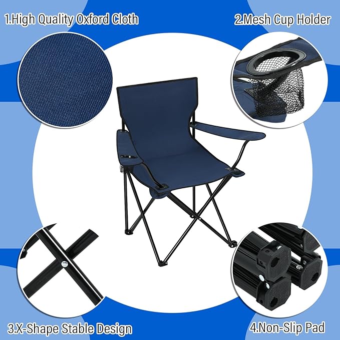 Huwena 10 Pack Folding Camping Chairs Bulk with Cupholder Carry Bags Lightweight Camp Chairs Collapsible Portable Outdoor Lawn Chair for Picnic, Beach, Outside