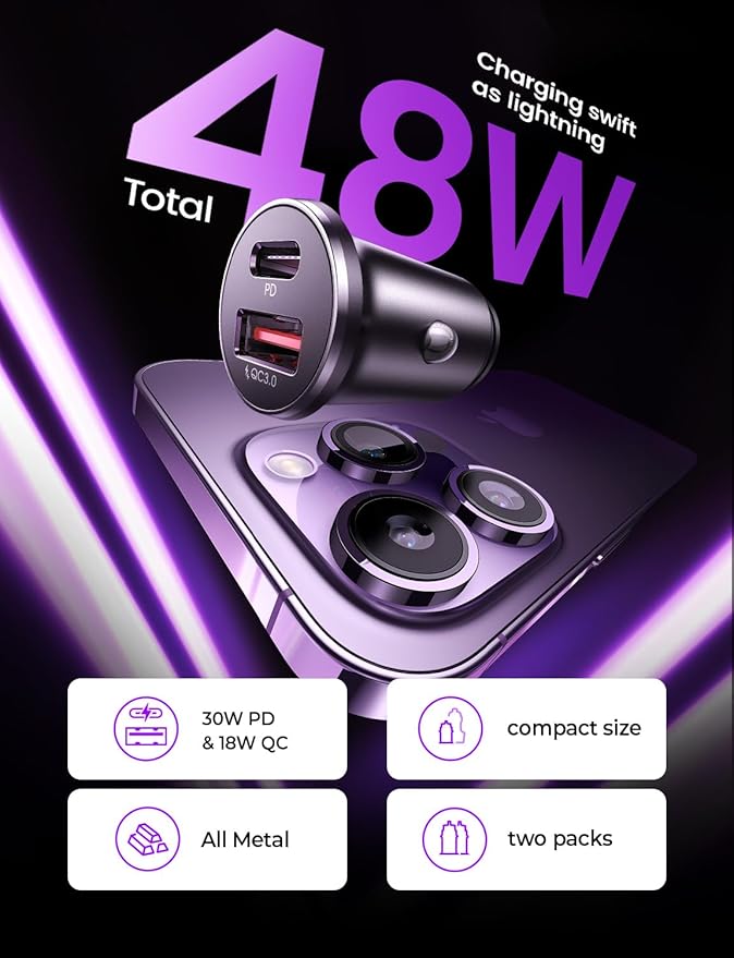 LISEN 54W Car Phone Charger USB C, Cigarette Lighter Adapter, Car Accessories for iPhone, USB C Car Charger Adapter USBC Type C 12v, Fit for iPhone 16E 16 15 14 13 12 Samsung S25 Google iPad Android