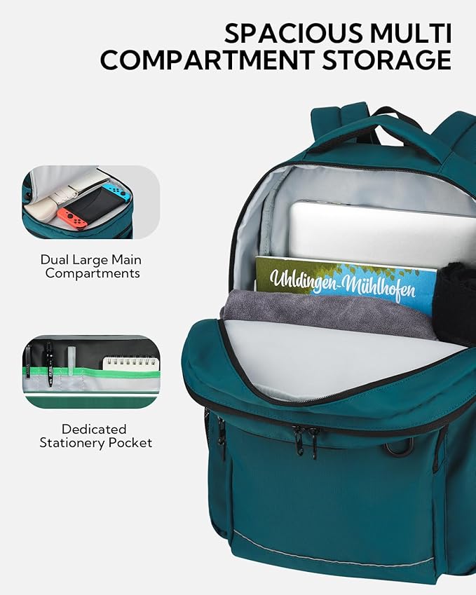WATERFLY Travel Laptop School Backpack: College Middle School Bookbag for Women Men, TSA Friendly Business Work Casual Daypack with 15.6" Computer Compartment, Anti Theft Water Resistant Commuter Bag