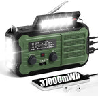 Emergency Radio Hand Crank Solar, 10000mAh/37000mWh Emergency Weather Radio, Hand Crank Solar Radios with NOAA/AM/FM, Cell Phone Charger, Headphone Jack, Flashlight for Indoor Outdoor