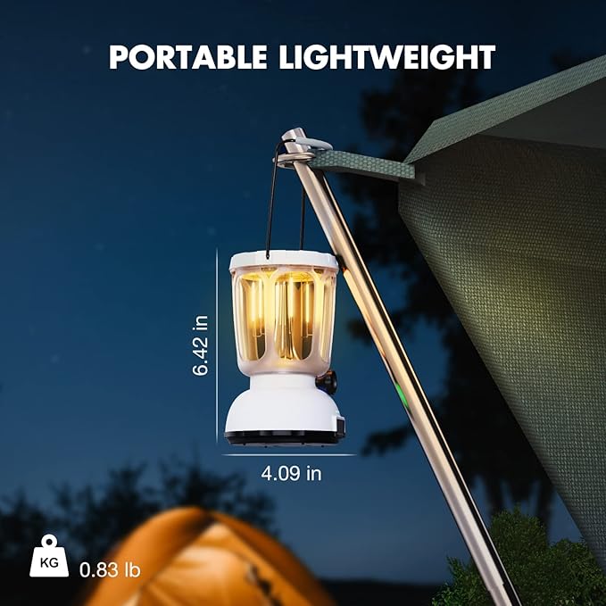 Mesqool Camping Lantern Rechargeable Battery 6000mAh, 650LM LED Lanterns for Power Outages Emergency Hurricane, Solar Hand Crank Lantern for 200 Hours