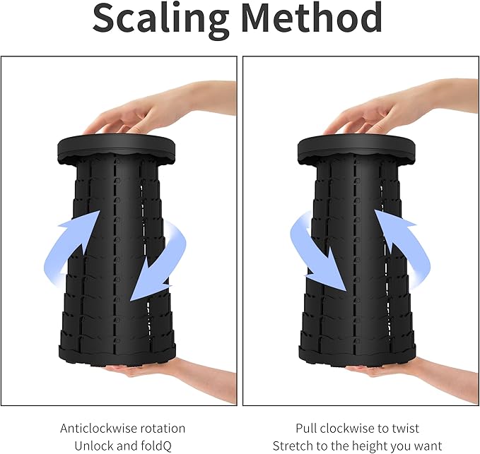 Portable Stool with Swivel Cushion Bag&Carabiner,Collapsible More Sturdy and Lightweight Camping Telescoping Stool for Mountain Hiking BBQ,Max Load Capacity 440IBs