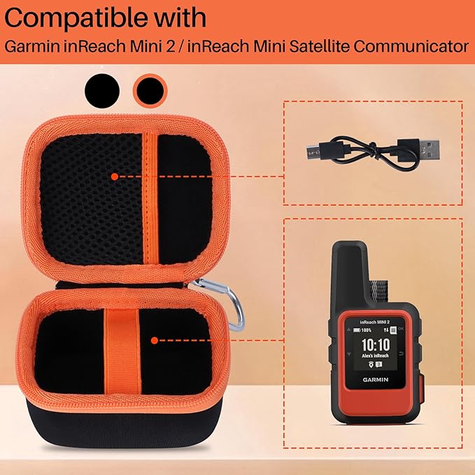 Hard Case Compatible with Garmin inReach Mini 2 / inReach Mini Lightweight Compact Satellite Communicator Hiking Handheld 010-02602-00/010-02602-01/010-01879-00 (Black + Orange Case)