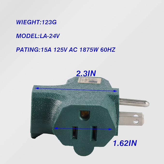 3 Outlet Adapter [UL Listed] 3 Way Outlet Splitter - 3 T-Shaped Adapter Outdoor Power Splitter Grounded Wall Tap Adapter Heavy Duty (3, green)