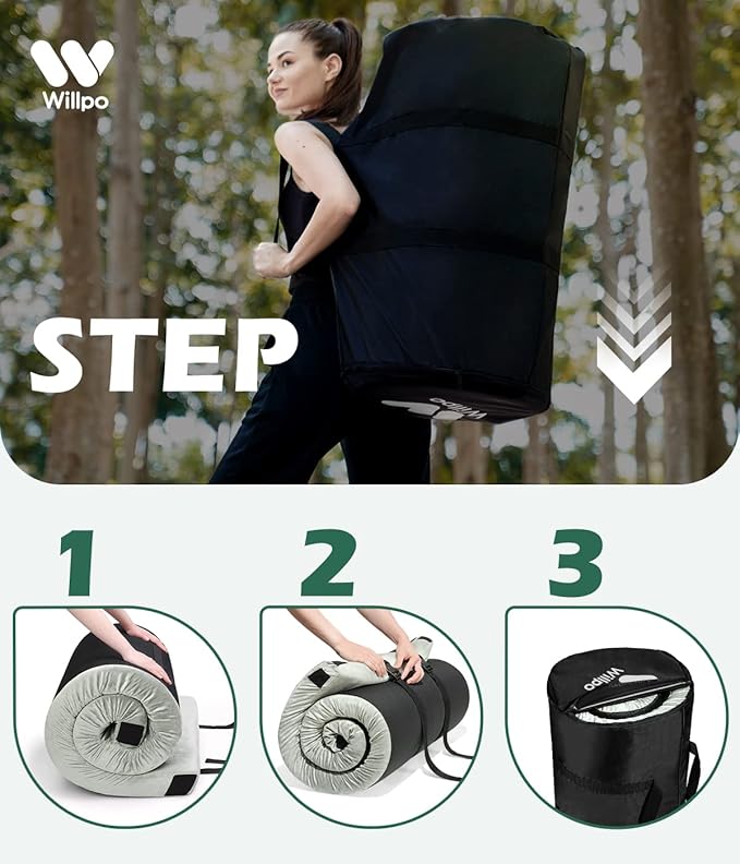 Willpo CertiPUR-US Memory Foam Camping Mattress with Travel Bag and 2 Interchangeable Covers, Lightweight Portable Sleeping Pad for Tents, Guest Beds, Home