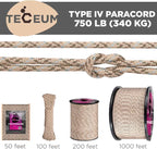 TECEUM 5/32" Paracord Rope 1000 – 1000ft / 200ft / 100ft / 50ft – Tactical Parachute Cord 4mm – 45+ Colors – Nylon String for Survival & Camping Gear – Stripe Cord for Survival – Utility Rope
