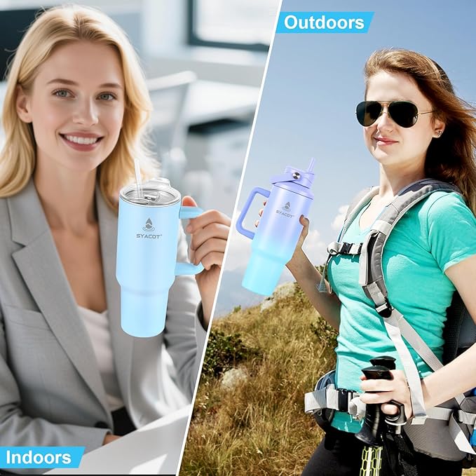 40 oz Tumbler with Handle and Straw or Convert to 40 oz Insulated Water Bottle Fits in Cup Holder. Stainless Steel Metal Water Flask with 2 Lids for Travel,Camping,Gym Sports Coffee Mug Thermal Cup