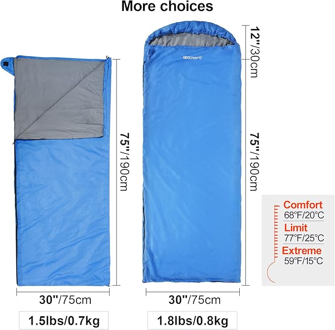 REDCAMP Ultra Lightweight Sleeping Bag for Backpacking, Hiking, Comfort for Adults Warm Weather, with Compression Sack