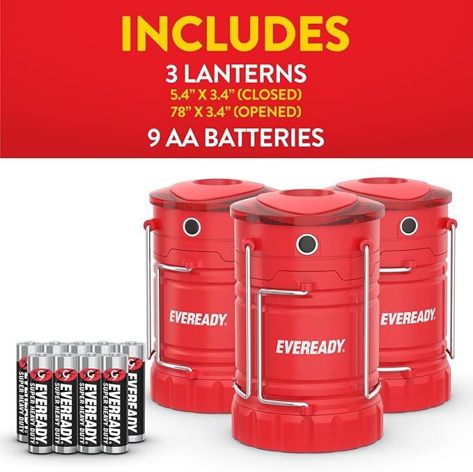Eveready LED Camping Lantern 360 PRO (12-Pack), Super Bright Tent Lights, Rugged IPX4 Water Resistant LED Lanterns, 100 Hour Run-time (Batteries Included)