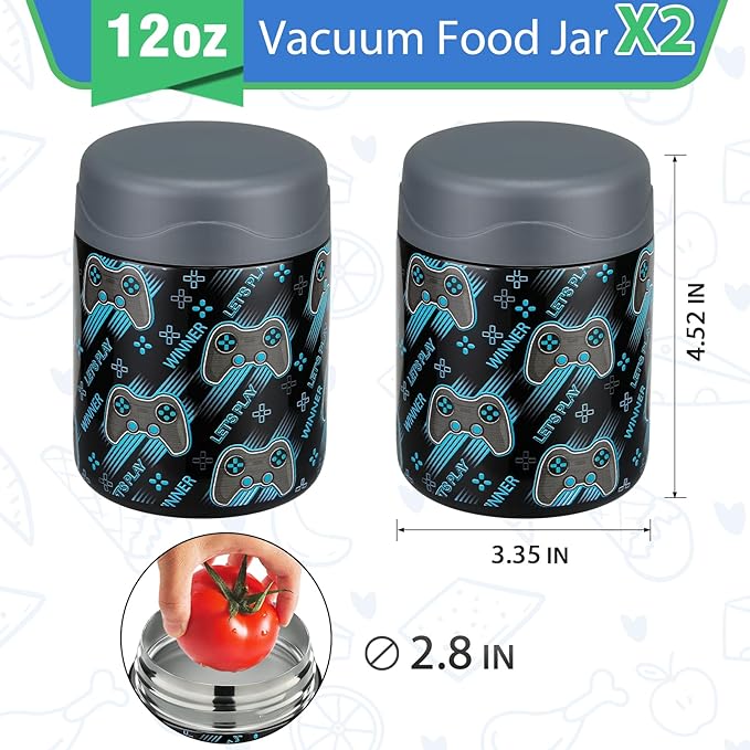 12oz 2 Pack Insulated Food Jar Set for Kids Soup Thermo Hot Food Lunch Container Wide Mouth Leak Proof Stainless Steel Vacuum Bento Box for School Office Travel Outdoors