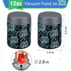 12oz 2 Pack Insulated Food Jar Set for Kids Soup Thermo Hot Food Lunch Container Wide Mouth Leak Proof Stainless Steel Vacuum Bento Box for School Office Travel Outdoors