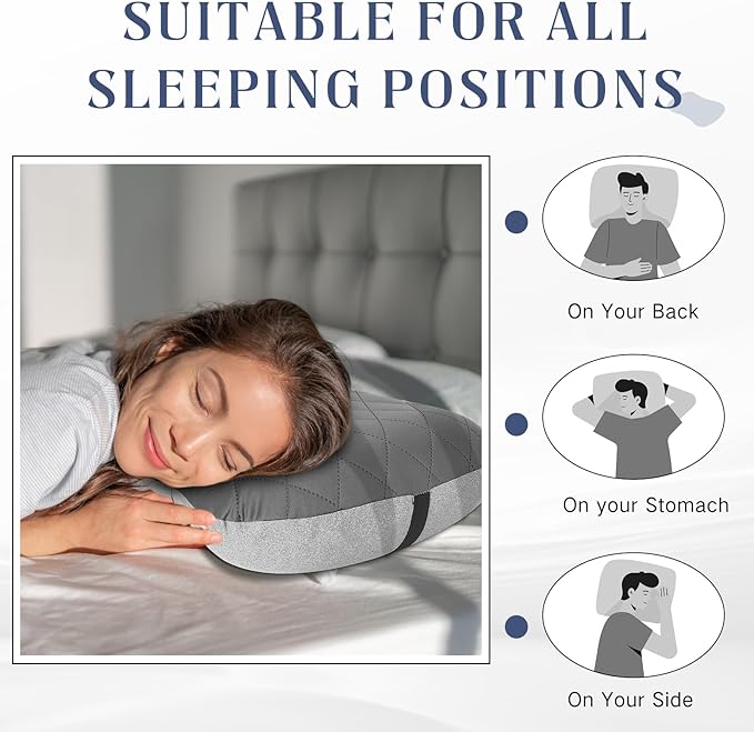 2 Pack Inflatable Travel Camping Pillow with Removable Cover Backpacking Blow up Neck Air Pillow Compressible for Lumbar Support Travel Hiking(Dark Grey)