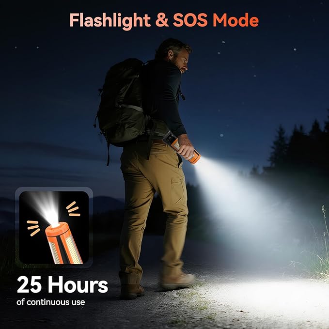 Rechargeable Camping Light with Stand, 15000 mAh Cordless Work Light with 3 LED Lamp Heads, 5500 Lumens Dimmable Camping Essentials Gear Emergency Flashlight with 86" Detachable Tripod, Orange