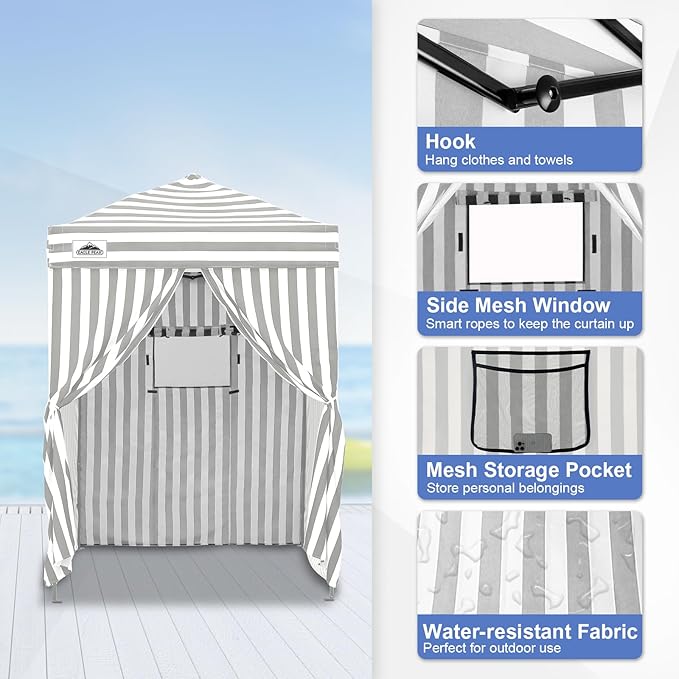EAGLE PEAK Flex Ultra Compact 5x5 Pop-up Canopy, Sun Shelter, Changing Room, Portable Privacy Tent for Pool, Fashion Photoshoots, or Camping, Gray/White