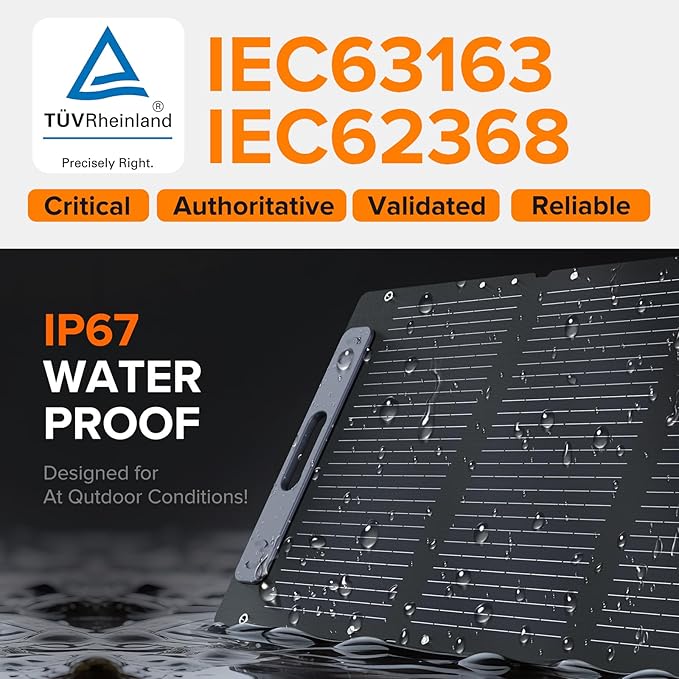 100W Portable Solar Panel for for Camping,RV,Off-Grid-23.5% Efficiency,Lightweight Foldable,USB-A,Type-C & XT60 Output,IP67 Waterproof,IEC Certified